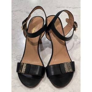 Brooks Brothers Women’s Leather Gold Buckle Ankle Strap‎ High Heels Sz 8.5 Black